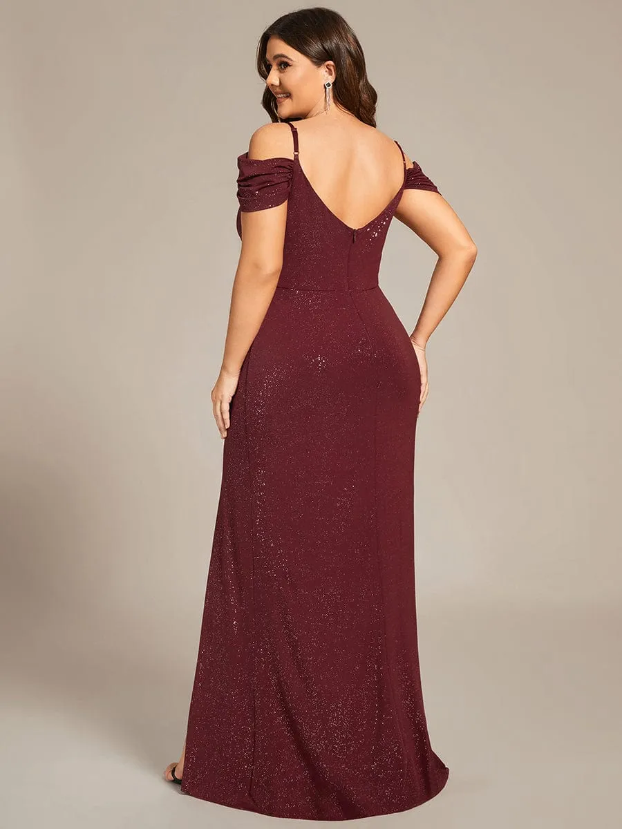 Plus Size V-Neck Cold Shoulder Floor-Length Evening Dress