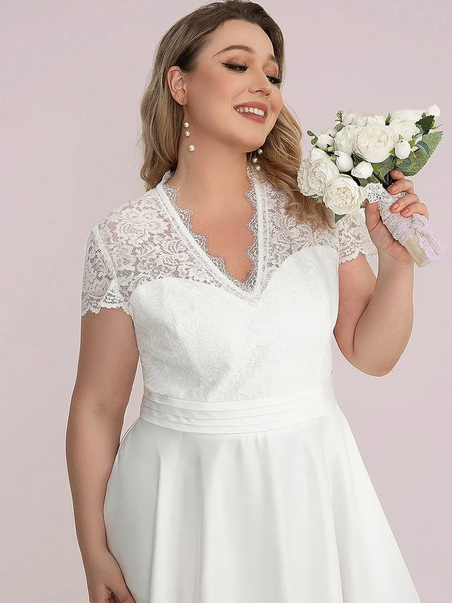 A-line Cocktail Dress with Pockets for Plus Size Featuring V-neck and Lace Bodice