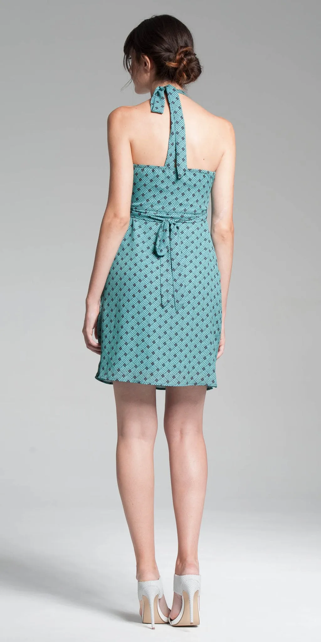 Printed Halter Dress - Aqua