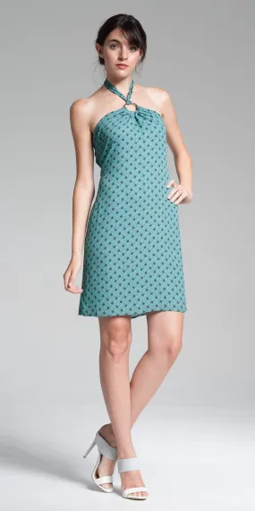 Printed Halter Dress - Aqua