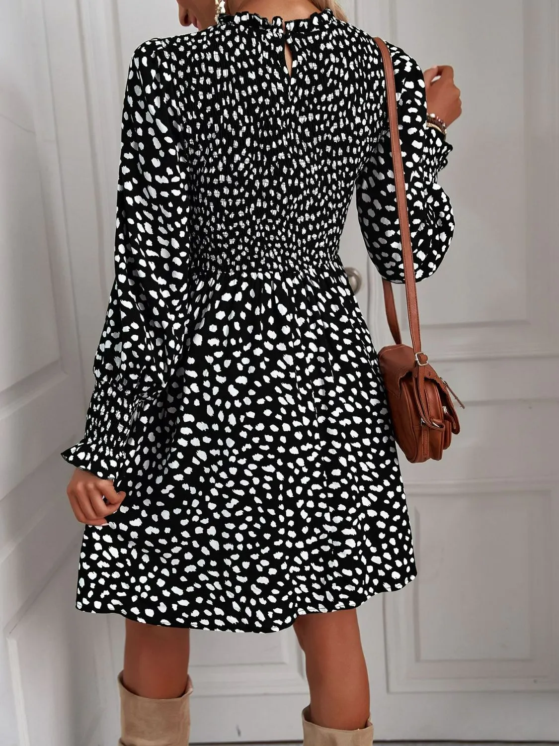 Printed Puff Sleeve Smocked Dress