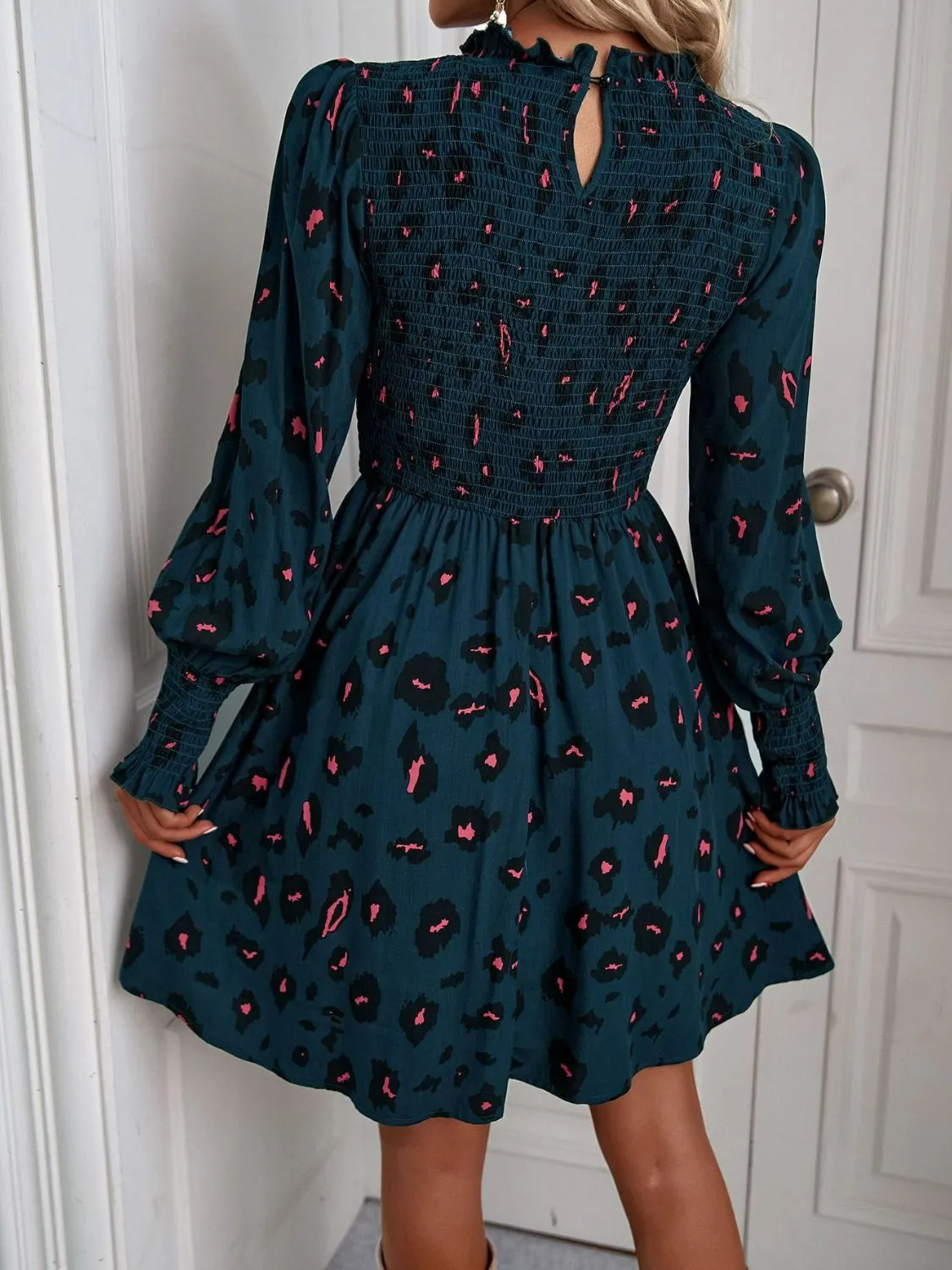 Printed Puff Sleeve Smocked Dress