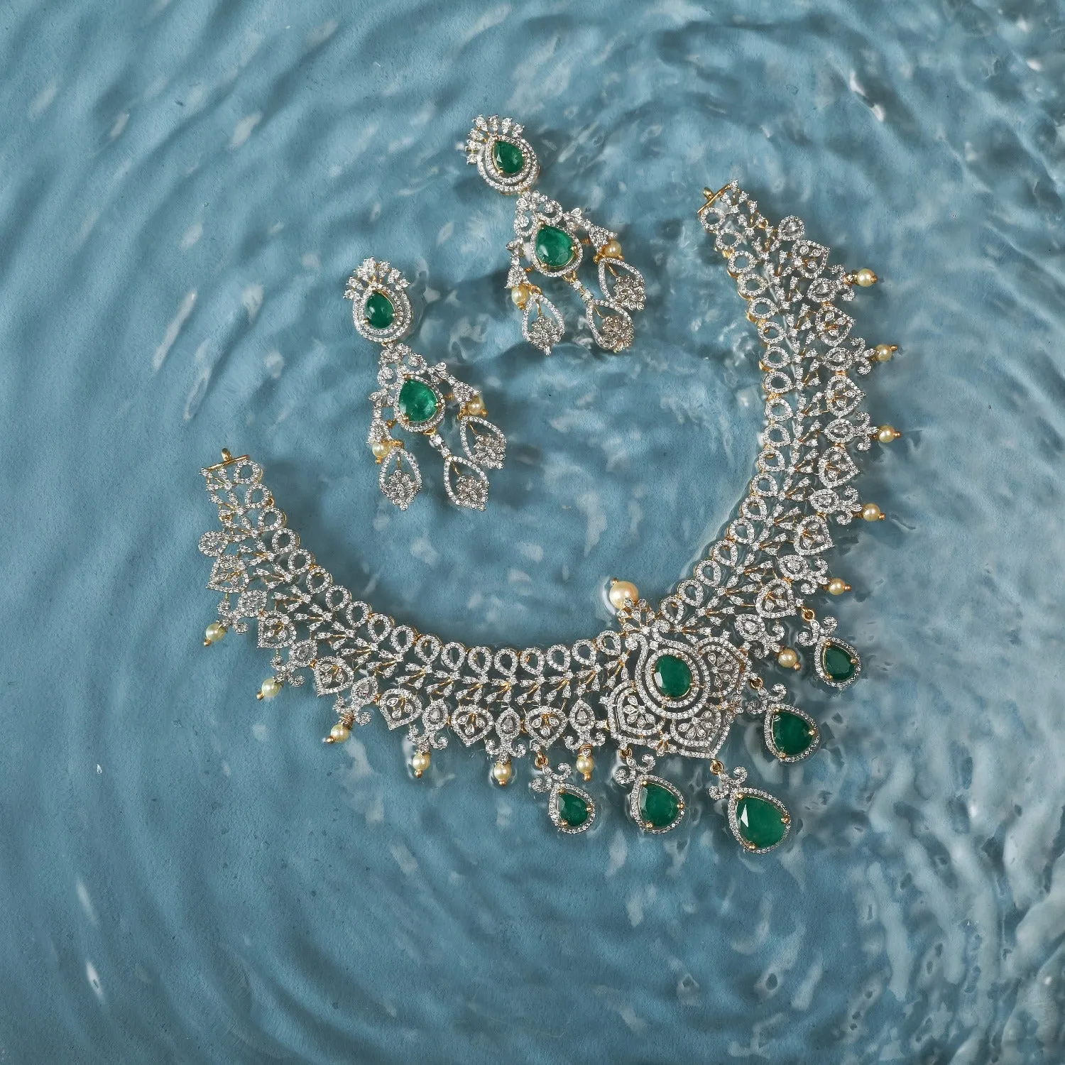 Ridhi CZ Silver Necklace Set