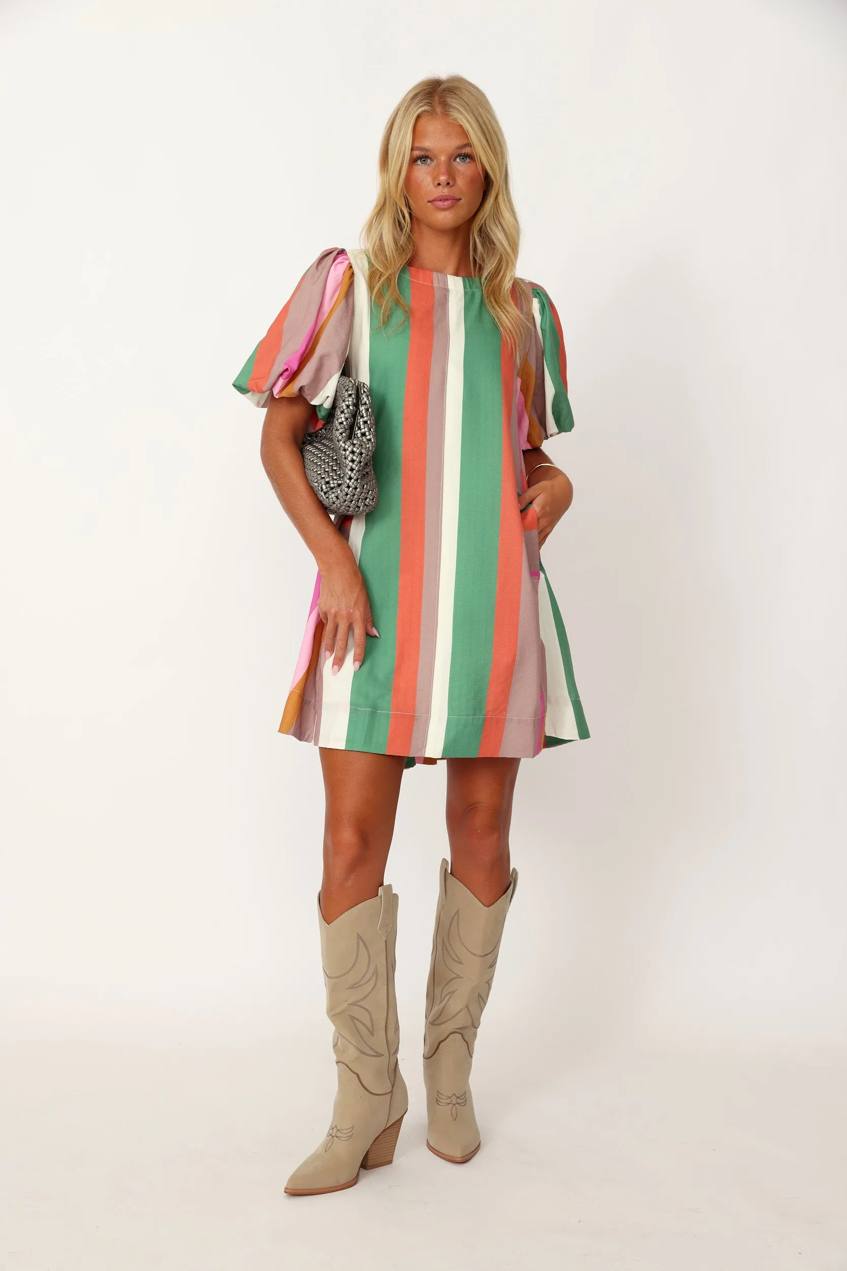 SALE - Meredith Striped Round Neck Mini Dress