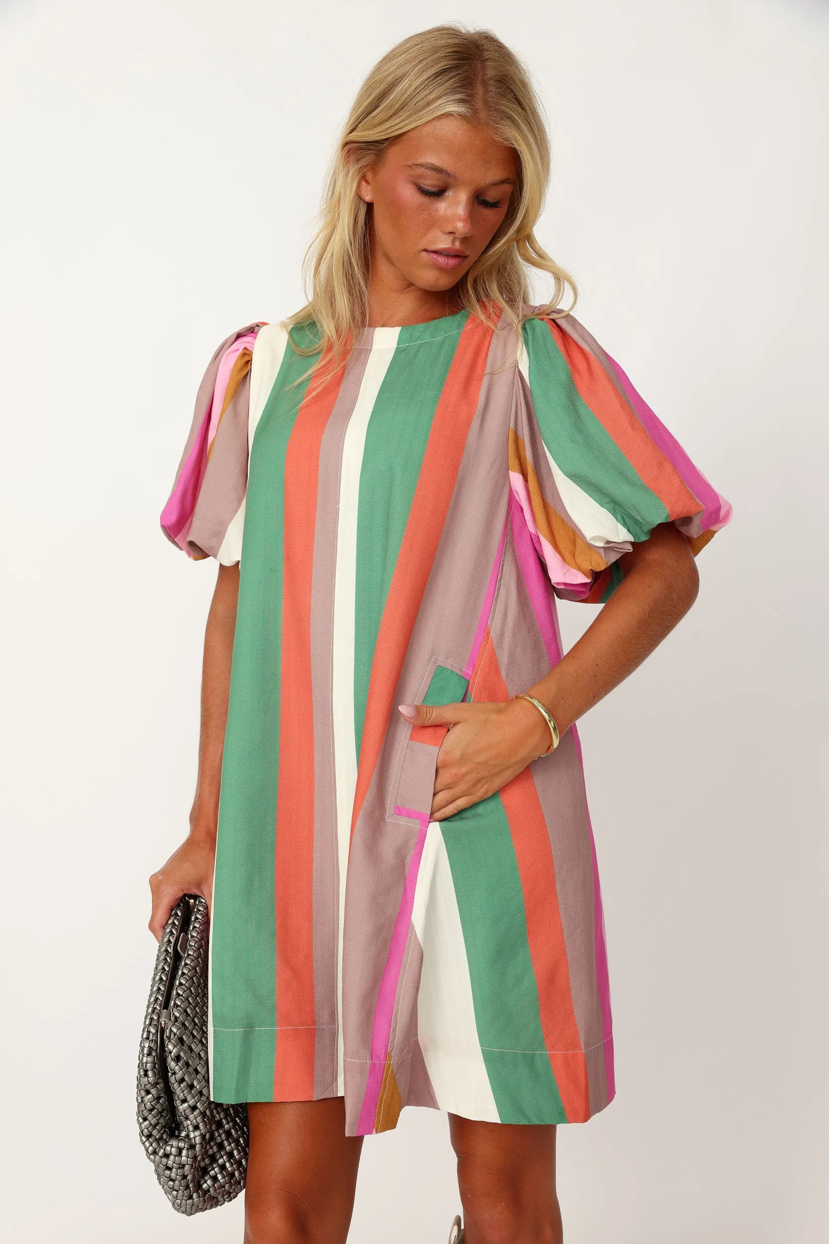 SALE - Meredith Striped Round Neck Mini Dress