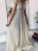 Sparklely Formal Long Silver Sequin Gown Maxi Dresses