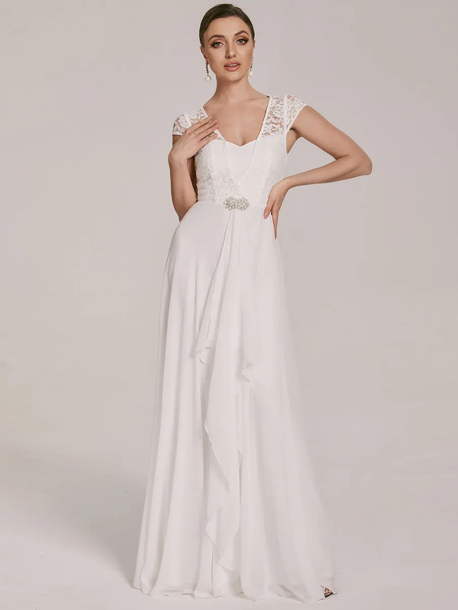 Sweetheart Elegant Wholesale Chiffon Bridemaid Dress With Lace Cap Sleeves FS