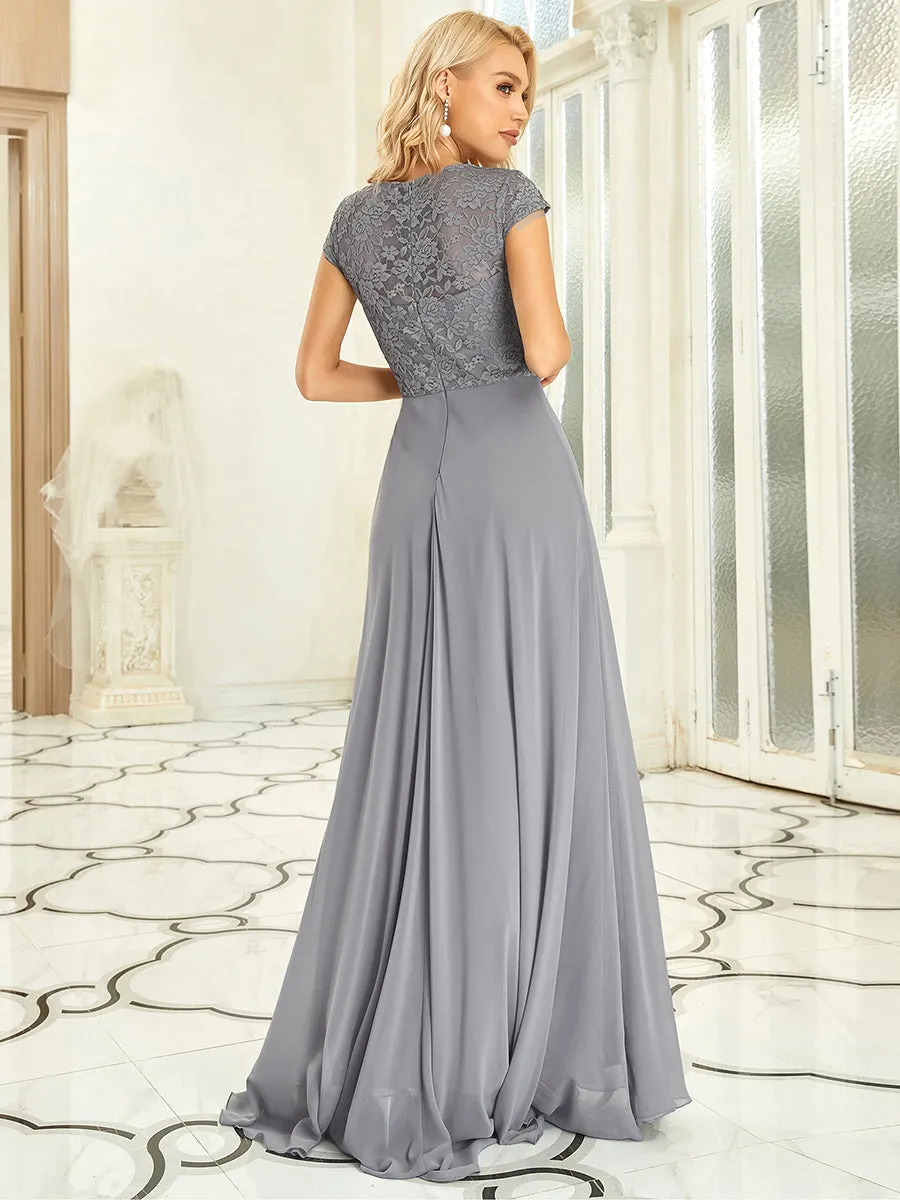 Sweetheart Elegant Wholesale Chiffon Bridemaid Dress With Lace Cap Sleeves FS