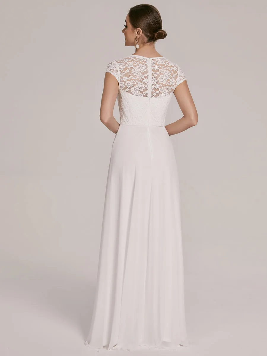 Sweetheart Elegant Wholesale Chiffon Bridemaid Dress With Lace Cap Sleeves FS