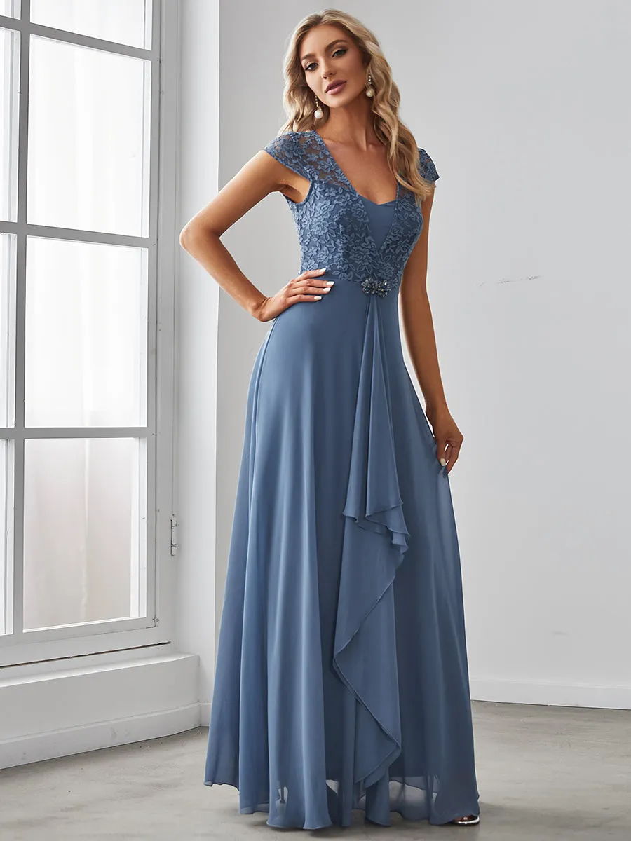 Sweetheart Elegant Wholesale Chiffon Bridemaid Dress With Lace Cap Sleeves FS