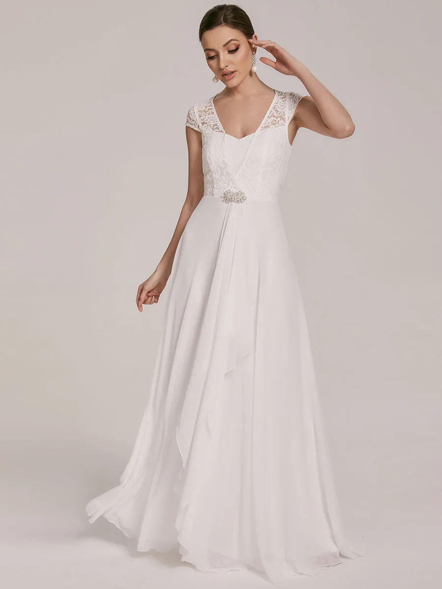 Sweetheart Elegant Wholesale Chiffon Bridemaid Dress With Lace Cap Sleeves FS