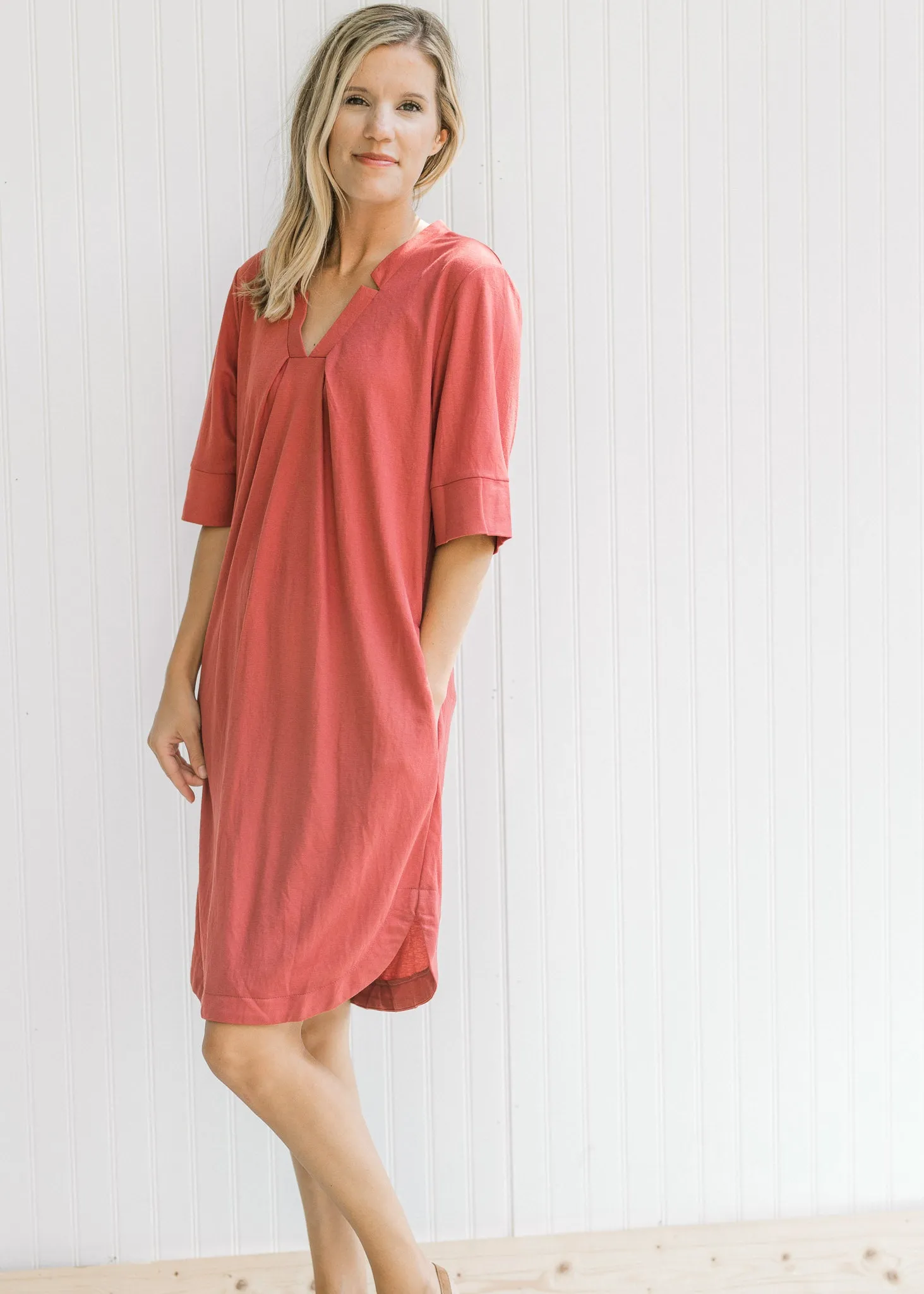 Terracotta Notch Neck Dress