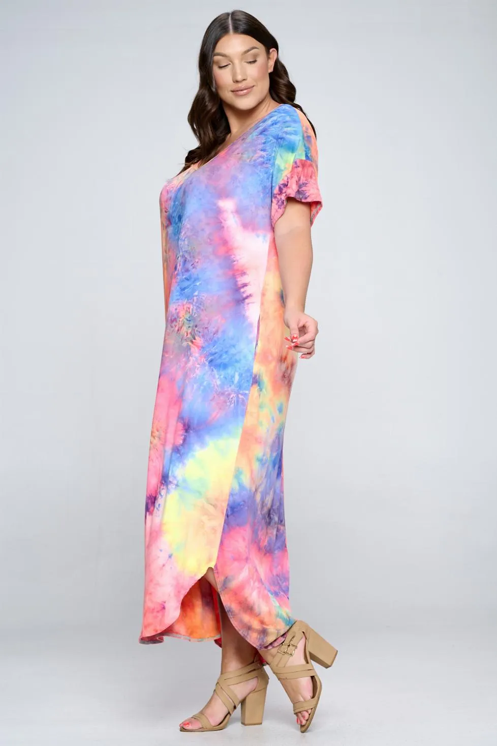 Tie Dye Short Sleeve Maxi Dress