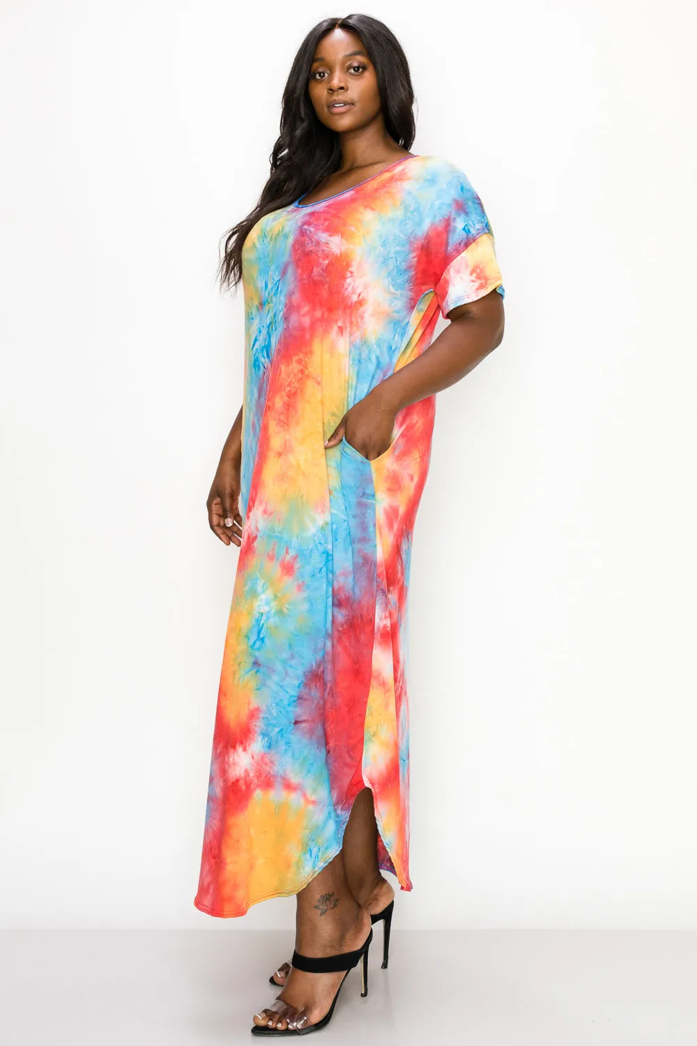 Tie Dye Short Sleeve Maxi Dress