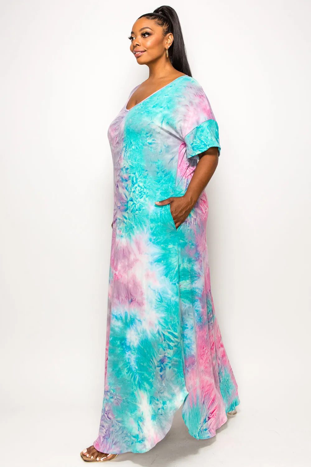 Tie Dye Short Sleeve Maxi Dress