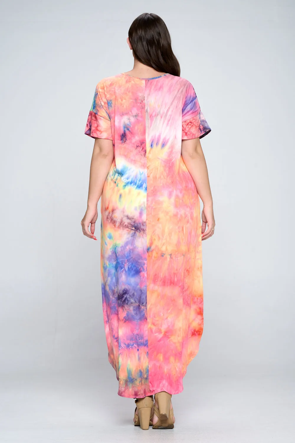 Tie Dye Short Sleeve Maxi Dress