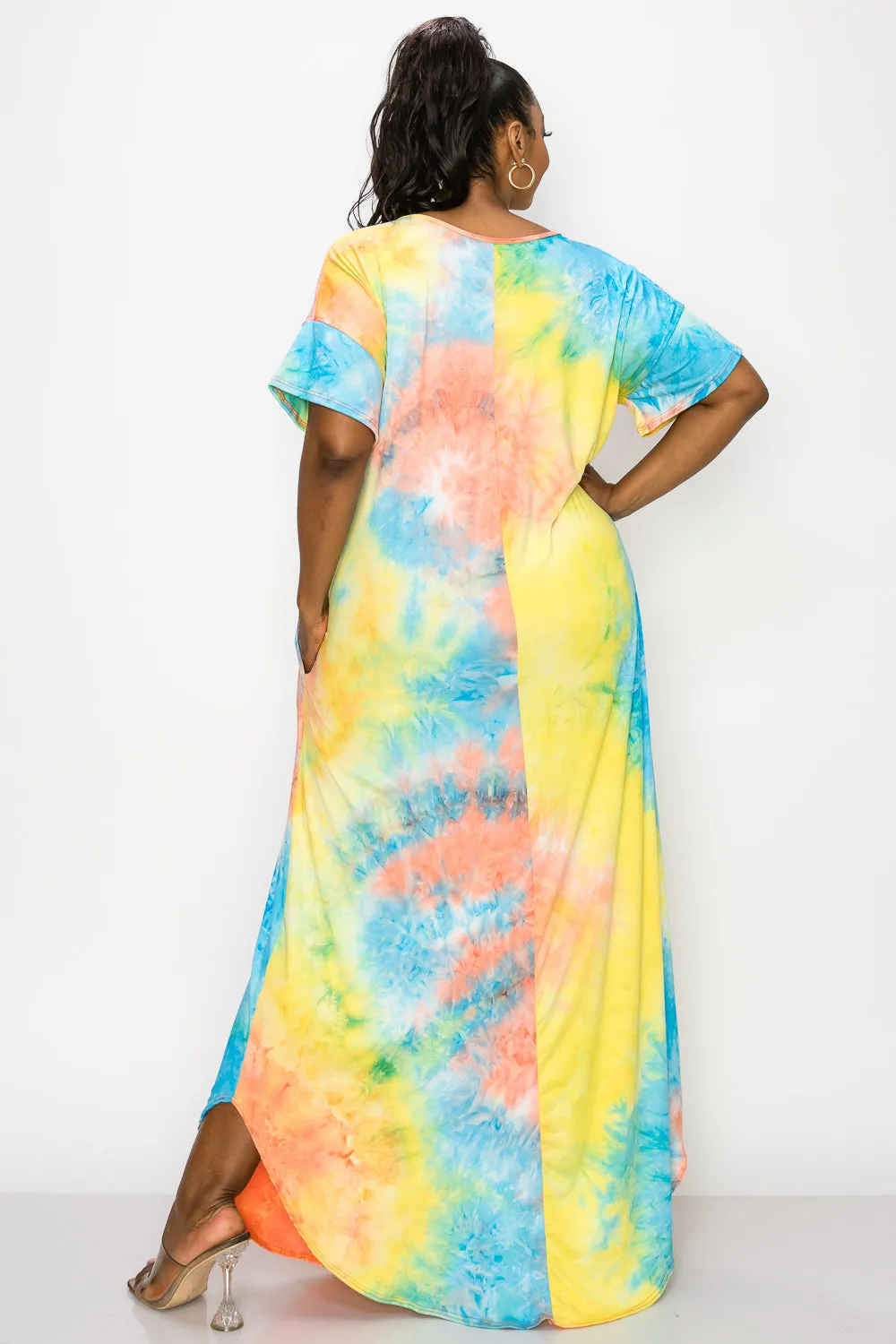 Tie Dye Short Sleeve Maxi Dress