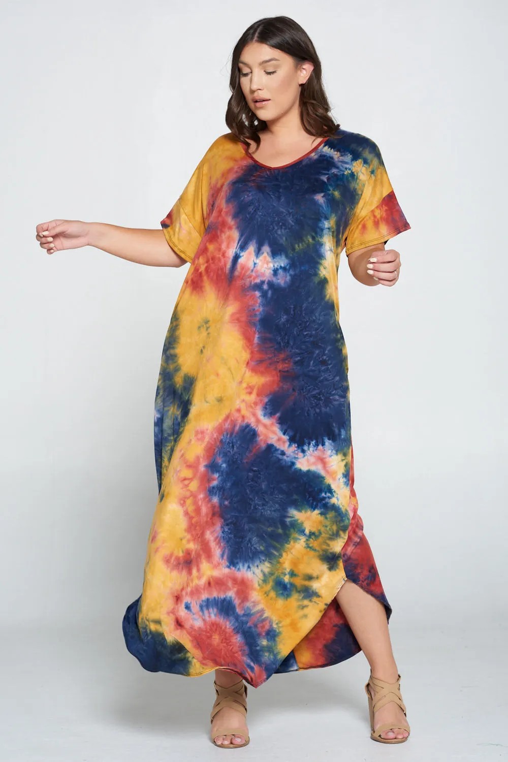 Tie Dye Short Sleeve Maxi Dress