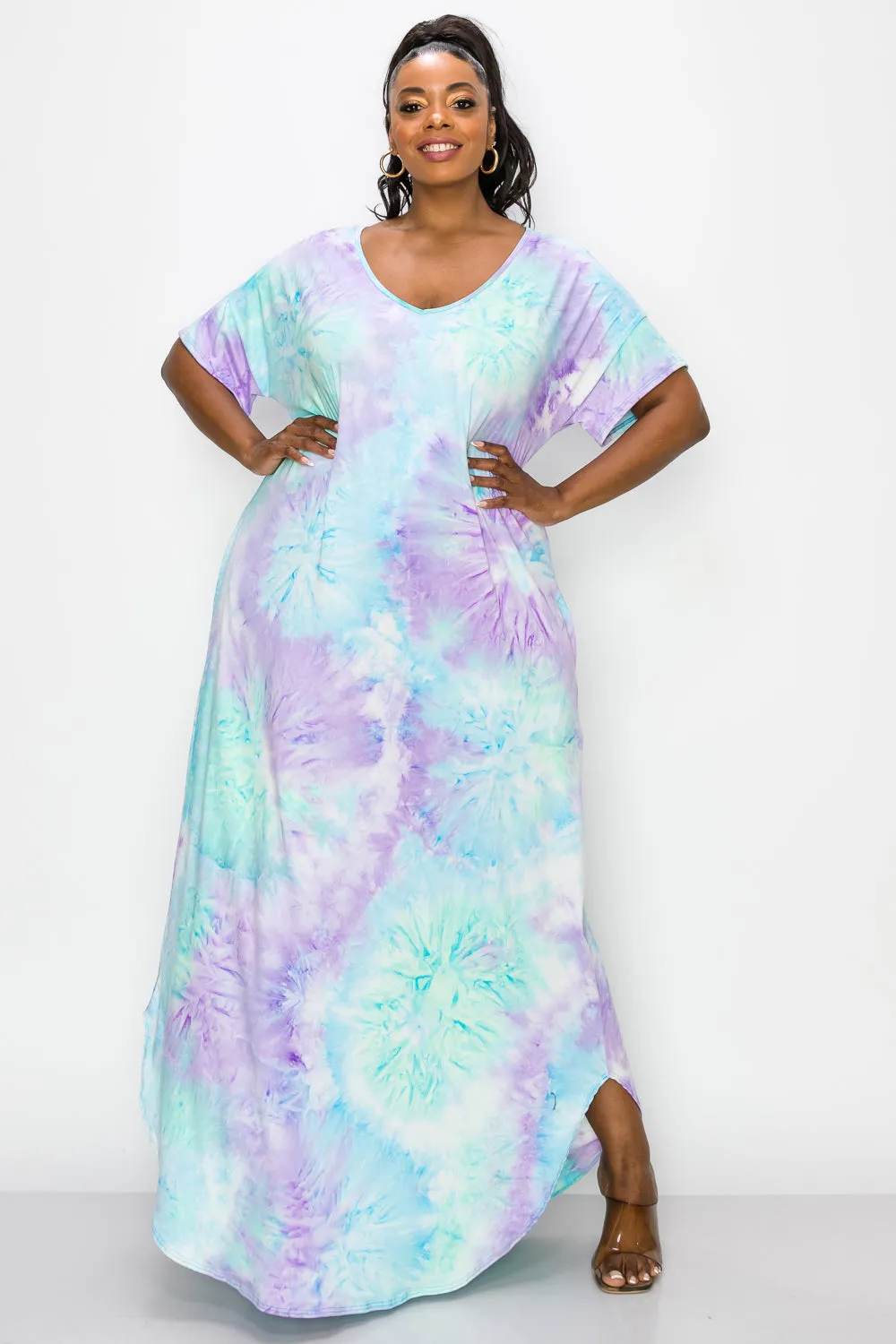 Tie Dye Short Sleeve Maxi Dress