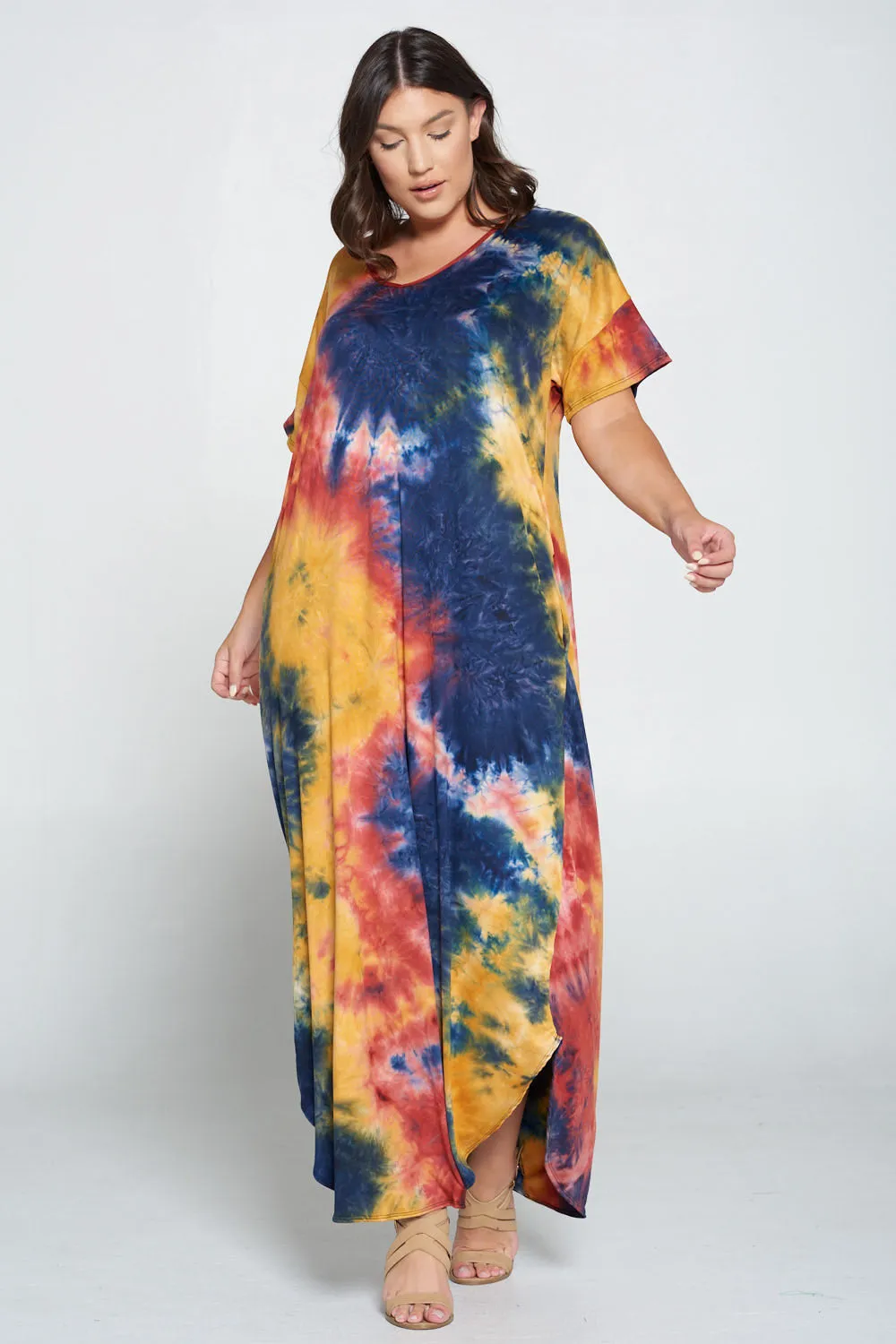 Tie Dye Short Sleeve Maxi Dress