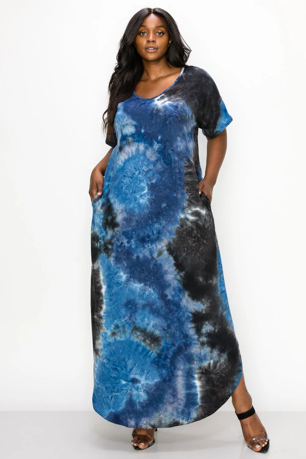 Tie Dye Short Sleeve Maxi Dress