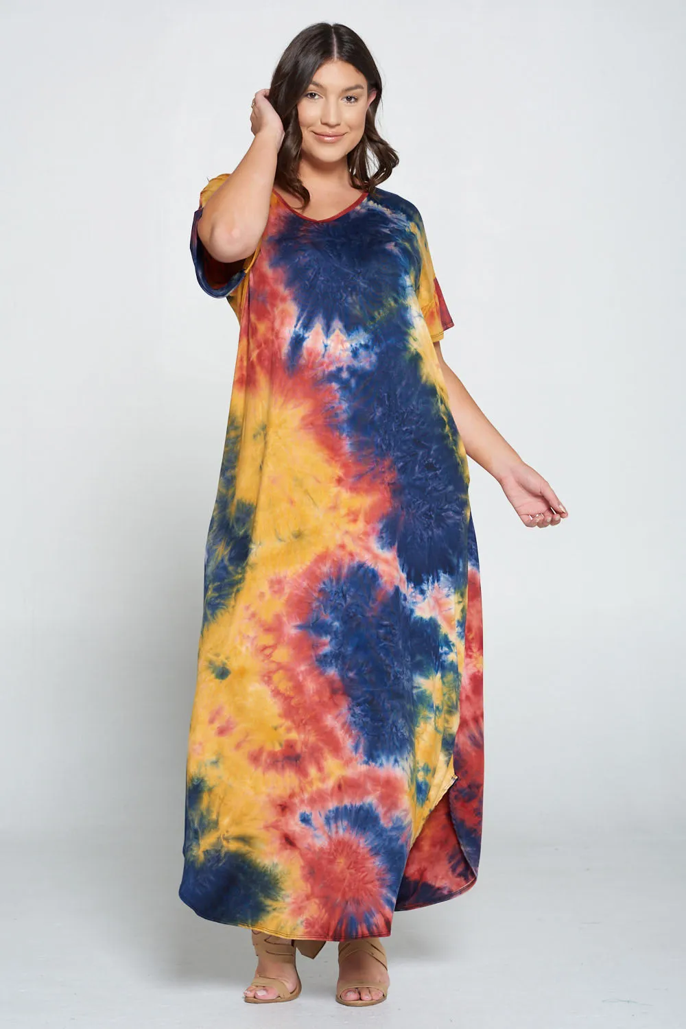 Tie Dye Short Sleeve Maxi Dress