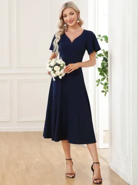 V Neck Ruffles Sleeves A Line Wholesale Mother of the Bride Dresses