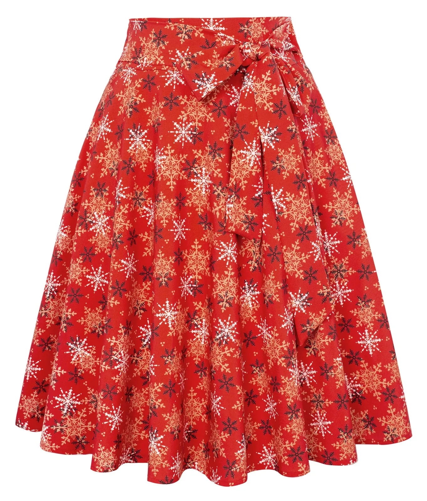 Vintage Sleeveless Snowflake Print Ruched A-Line Flowy Swing Midi Dress