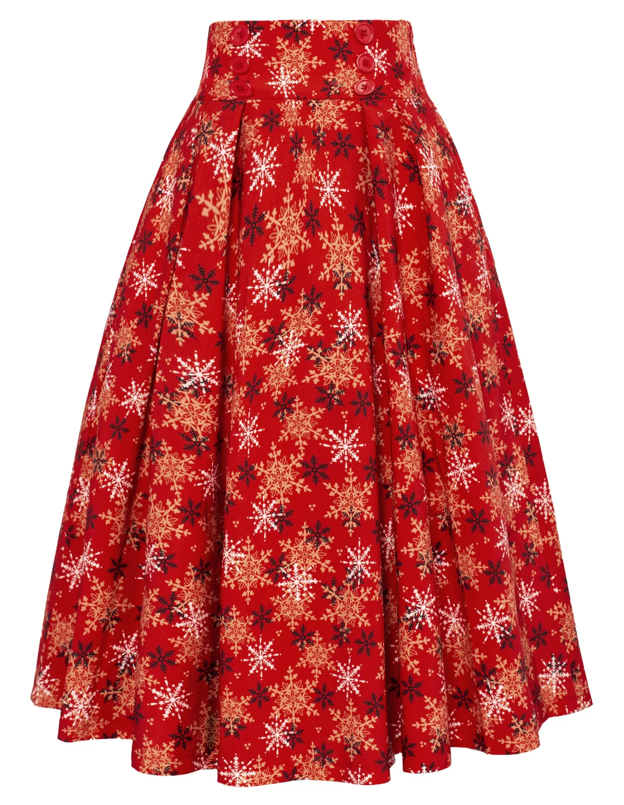 Vintage Sleeveless Snowflake Print Ruched A-Line Flowy Swing Midi Dress