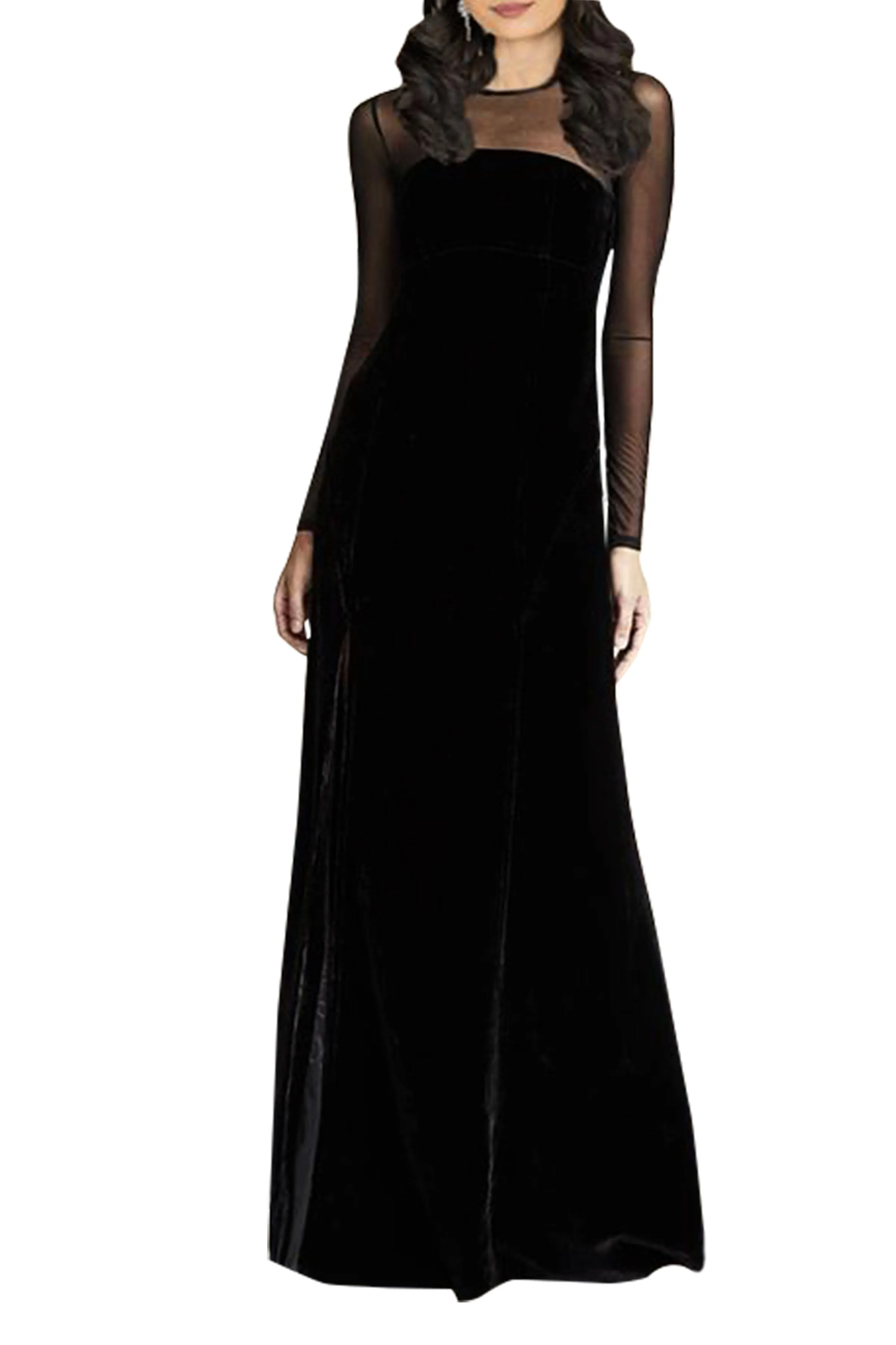 Womens Formal Illusion Neck Velvet Gown